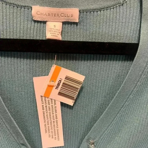 Charter Club Cardigan Womens small Blue Silk Tight Knit Sweater Button Front nwt - Picture 2 of 5